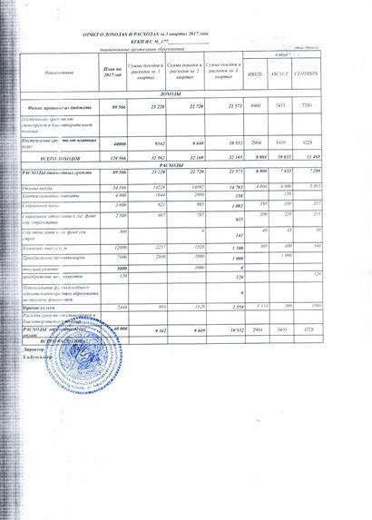 Отчет о доходах и расходах за 3 квартал 2017 года